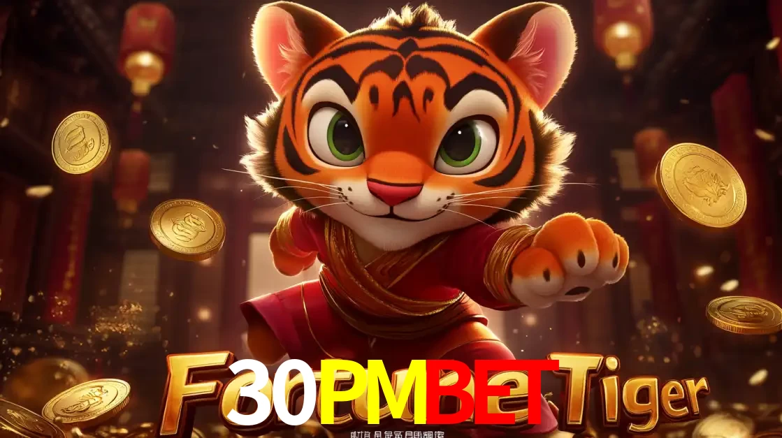 O carismático mascote do jogo de slot Fortune Tiger, um tigre fofo em pose de artes marciais, pronto para trazer sorte e multiplicadores de ganhos no cassino online 30PMBET.