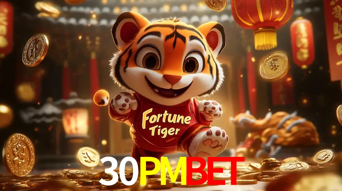 O alegre personagem do Fortune Tiger correndo sobre um caminho de moedas de ouro, simbolizando os grandes prêmios e a diversão do popular jogo de slot do 30PMBET.